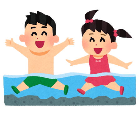 プールで遊ぶ人達のイラスト